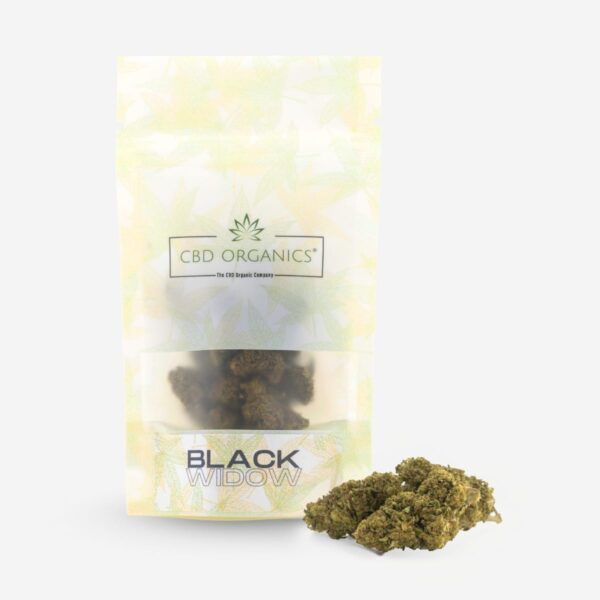 Packaging de cogollos Black Widow CBD